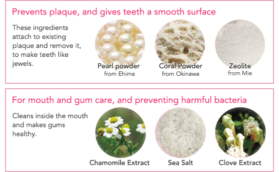 Prevents plaque, and gives teeth a smooth surface / For mouth and gum care, and preventing harmful bacteria